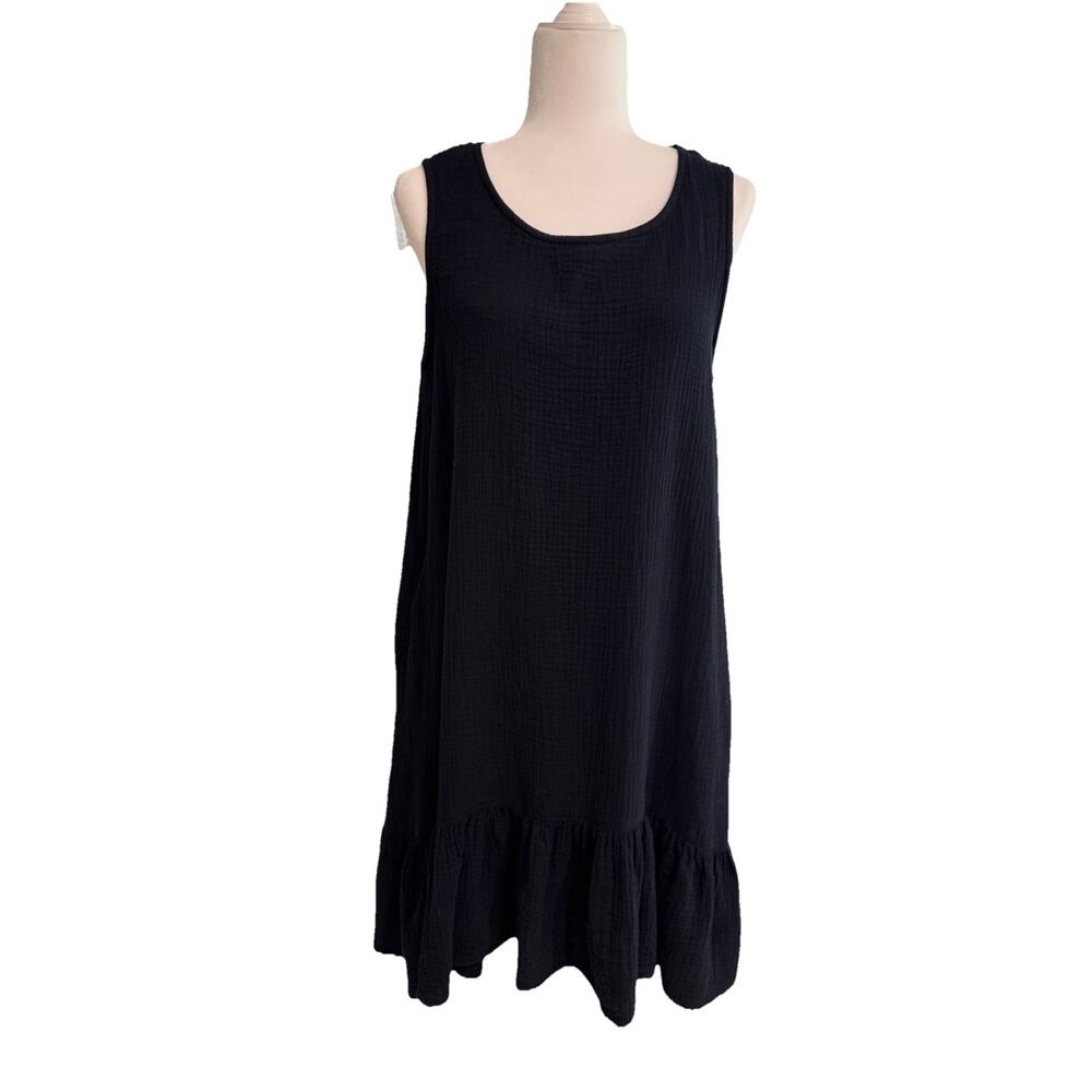 bryn WALKER Angelina Tank Dress Womens S Black Waffle Brush Cotton Scoop Hi-Lo